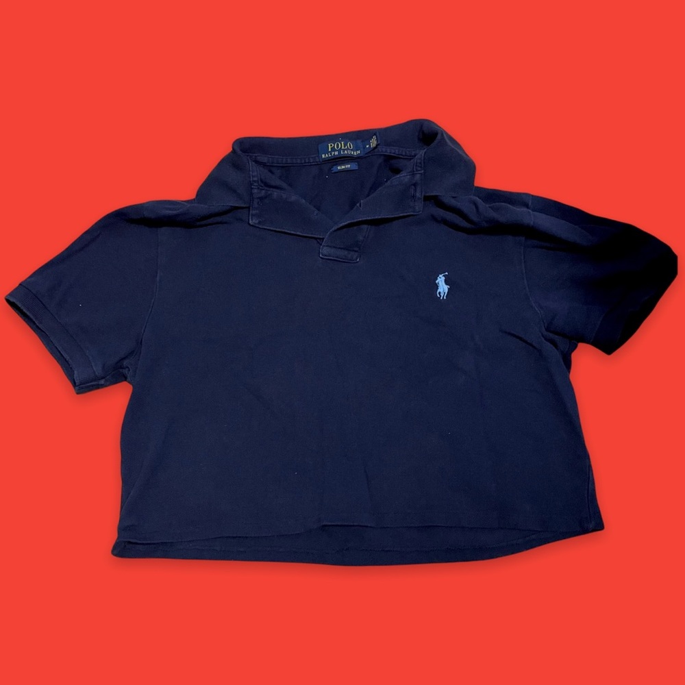 REWORKED ralph lauren navy polo crop top